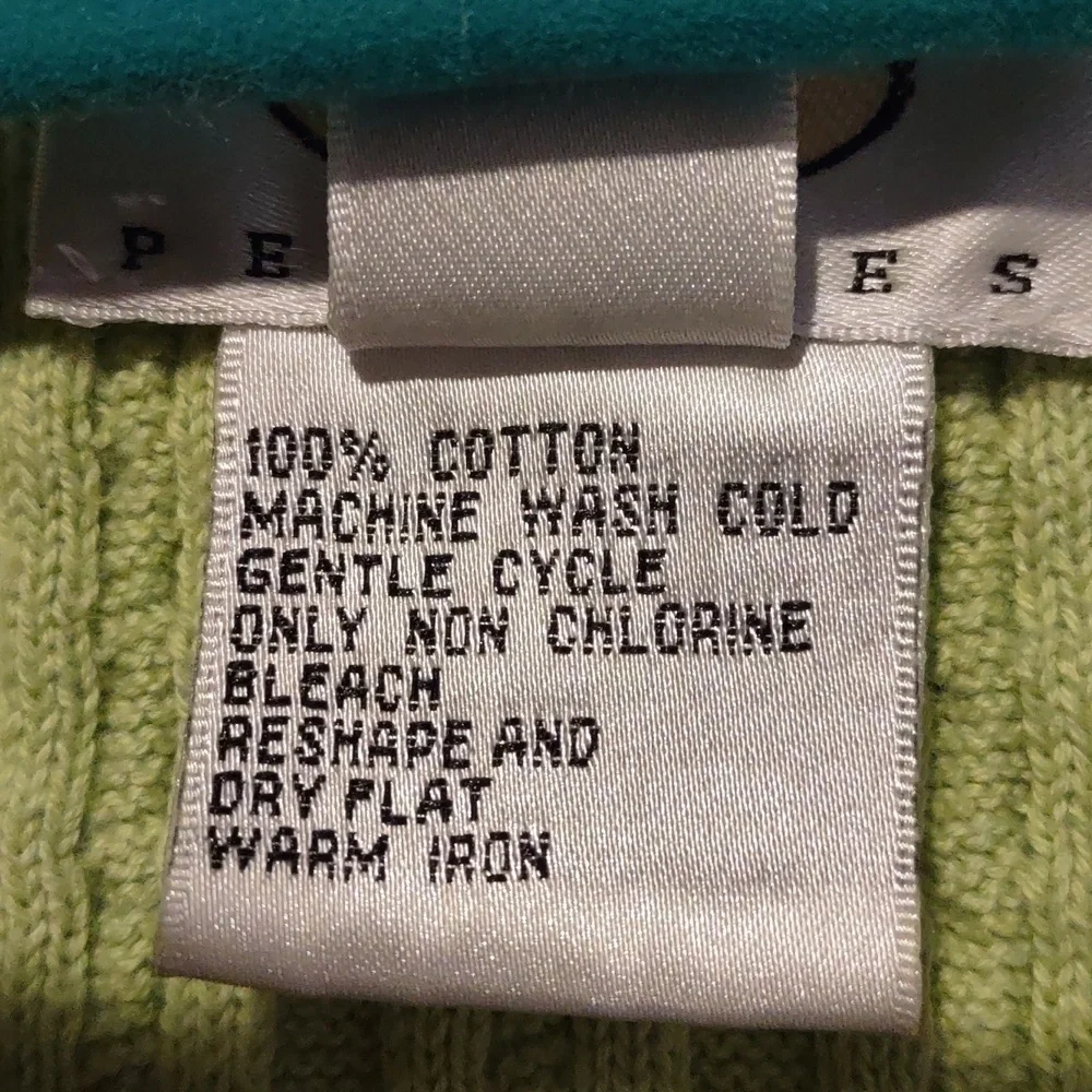 TALBOTS Light Lime Green V-Neck Cable Knit Sweater Petite Size